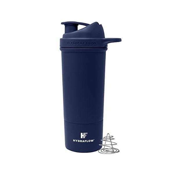HYDRAFLOW Boost Bouteille shaker de protéines isotherme, capacités de mélange supérieures, 946,2 g – Bleu marine poudre