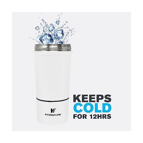HYDRAFLOW Boost Bouteille shaker de protéines isotherme, capacités de mélange supérieures, 946,2 g – Bleu marine poudre