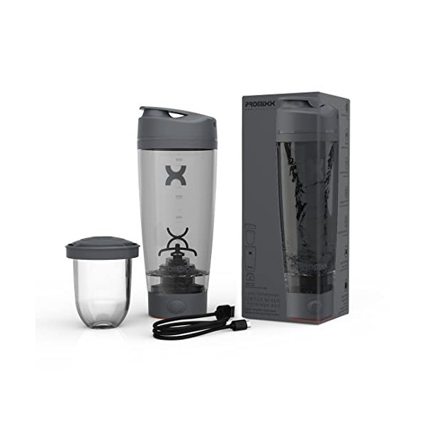 Promixx Pro Shaker Bouteille shaker rechargeable et puissante pour des boissons protéinées lisses avec stockage de supplément