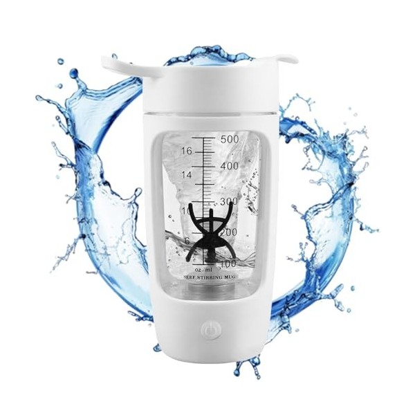 Nizirioo Shaker électrique - 600 ml - Mixeur électrique rechargeable par USB - Bouteille shaker pour shaker protéiné et lait 