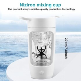 Nizirioo Shaker électrique - 600 ml - Mixeur électrique rechargeable par USB - Bouteille shaker pour shaker protéiné et lait 