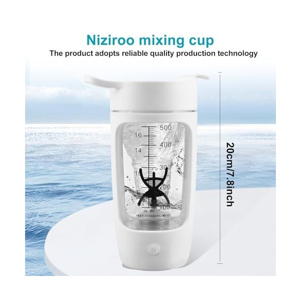 Nizirioo Shaker électrique - 600 ml - Mixeur électrique rechargeable par USB - Bouteille shaker pour shaker protéiné et lait 