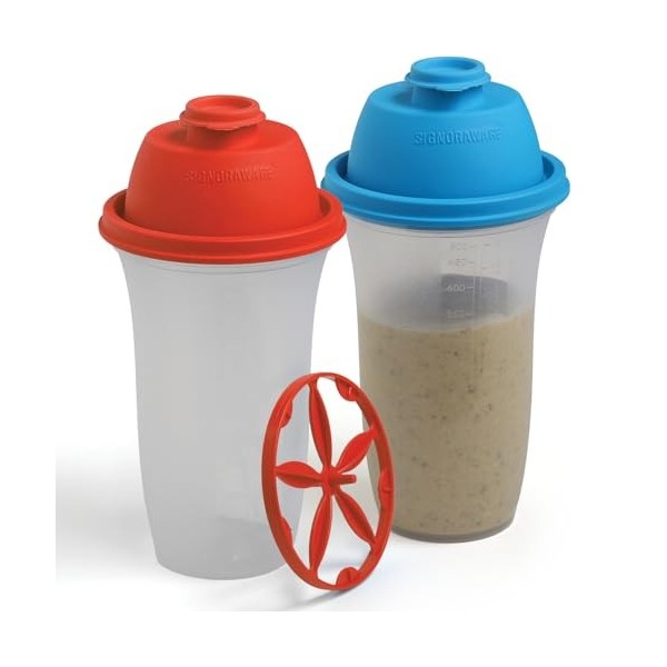 SIGNORA WARE Signoraware Lot de 2 bouteilles shaker en plastique de 500 ml pour substitut de repas, smoothies, boissons, vina