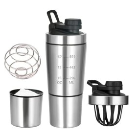 CINY Protein Shaker Bottle 600ml, bouteille dagitation protéinée avec stockage et boule de mélange, bouteille dagitation po