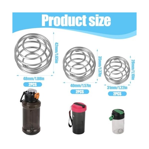 IKOPFLN 6 pièces melangeur Anti grumeaux biberon,Shaker proteine INOX,pour Petites Bouteilles deau 31/40/48 cm