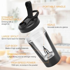 RANJIMA Shaker Mixeur électrique automatique de 450 ml, avec boîte en poudre, shaker, shaker protéiné, rechargeable par USB, 