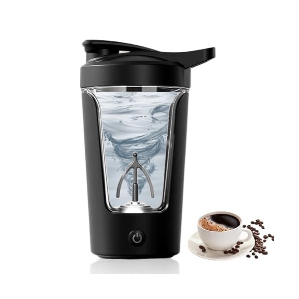 Shaker à protéines, 450 ml, rechargeable par USB, matériau de qualité alimentaire, noir