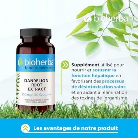 Pissenlit Racine 350 mg - 100 Capsules | Détoxification Naturelle du Foie | Favorise la Perte de Poids en Eau par BIOHERBA