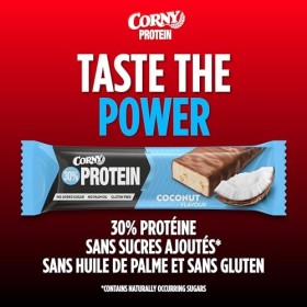 Corny Protein - Barres protéinées au chocolat et coco, 30% protéines, 0% de sucres ajoutés, Pack de 18x50g, Taste the Power