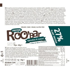 Roobar Barre Protéinée Spiruline & Citron - Bio & Vegan - 40g Lot de 2 