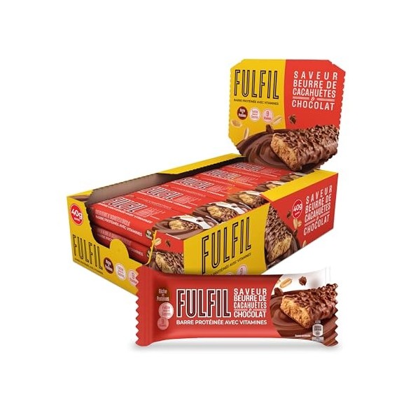 FULFIL - Barre Protéinée avec Vitamines - saveur Chocolat & Noisettes - Barre fonctionnelle et gourmande - Facile à Emporter 