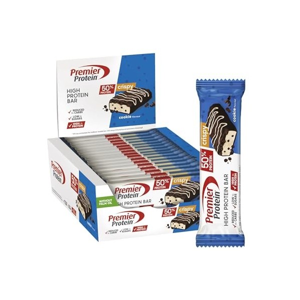 Premier Protein High Protein Bar Crispy Cookie 16x40g - Haute teneur en protéines + Sans huile de palme