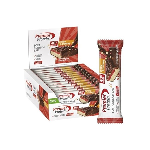 Premier Protein Soft Crunch Bar 40% Protein Coco-Almond 12x40g - Haute teneur en protéines + Hydrates de carbone réduits + Sa
