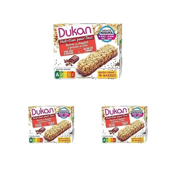 Dukan Barres de Son dAvoine aux Graines de Chia 111 g Lot de 3 