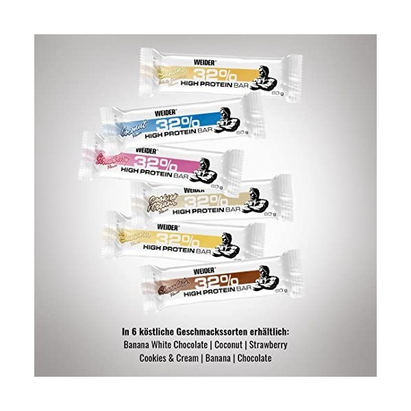 WEIDER 32% Protein Bar, délicieuse barre protéinée enrobée de chocolat fin, haute teneur en protéines, barre énergétique, sna