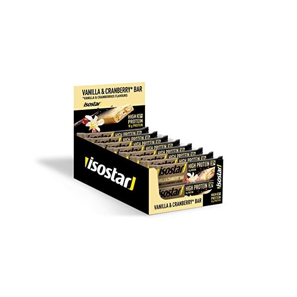 Isostar Barres High Protein 30 Saveur Vanille Cranberry - Lot de 16 Barres Protéinées pour Sportifs - 16 x 55 g