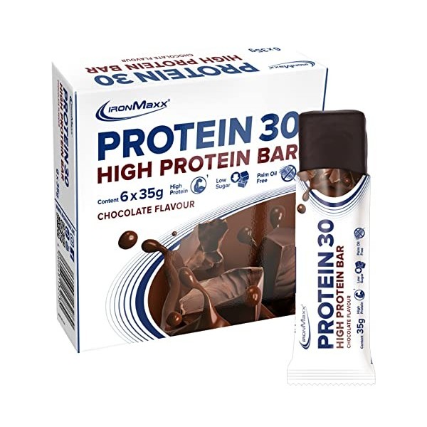 IronMaxx 30 Barre protéinée - Chocolat 6 x 35g | barre protéinée sans huile de palme, sans gluten et vitaminée | convient aux