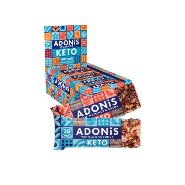Assortiment de Barres Adonis Keto aux Fruits à Coque 16 Barres de 35g | Végétalien et Keto l 100% Naturel l Sans Gluten, Sa