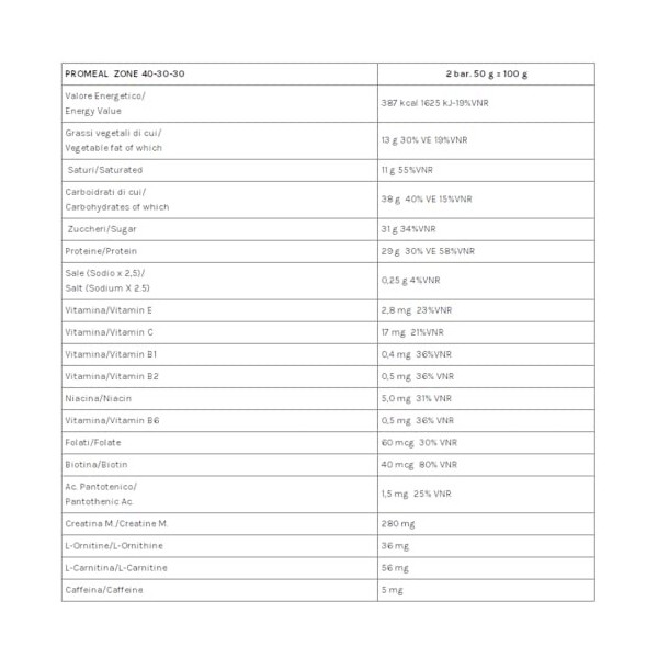 VOLCHEM PROMEAL ZONE 40-30-30 -BARRETTA DIETA A ZONA- 24 barrette da 50 grammi gusti CACAO