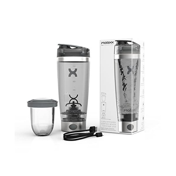 Promixx Bouteille shaker Pro – Rechargeable, puissante pour des milkshakes protéinés lisses – Comprend un stockage de supplém