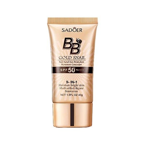 BB crème avec FPS 50,Gold Snail Crème Solaire BB Crème SPF 50+ Bloc Solaire - Isolation de fond de teint imperméable à leau,