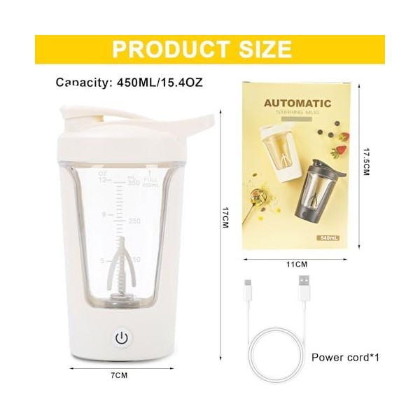YushengTai Shaker électrique à protéines - 450 ml - Shaker électrique pour poudre de potéine, café et milkshake - Tasse porta