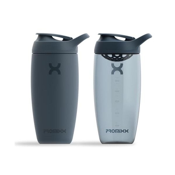 Promixx PURSUIT Lot de 2 bouteilles shaker de sport de pour mélanges protéinés et milkshakes complémentaires – Bleu Nuit, bou