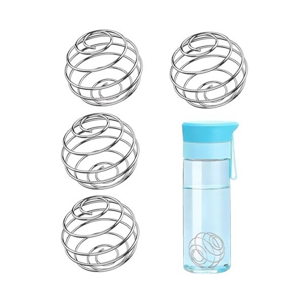 OIGWBPH 4 Pièces Boule de Secousse, Bouteille Acier Inoxydable, Ressort Agitateur pour Globuline Mélange Boisson Ball Protein