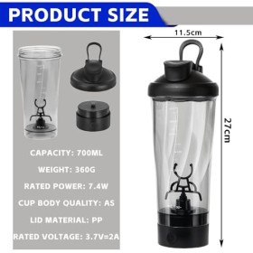 BORDEAG Shaker Electrique Proteine,700 ml Shaker Eléctrique Rechargeable Avec USB-C,Shaker Protéine Electrique,Electrique Pro