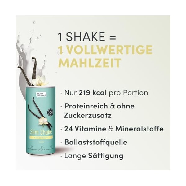 SHAPE REPUBLIC Vanille - Shake minceur - Riche en protéines - Contient 24 vitamines et minéraux - Shakes diététiques pour per