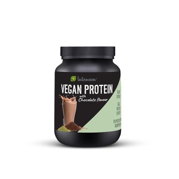 Intenson Vegan Protein Powder Flavour: Chocolate [600g], Vegetable Protein Powder Peas and Hemp