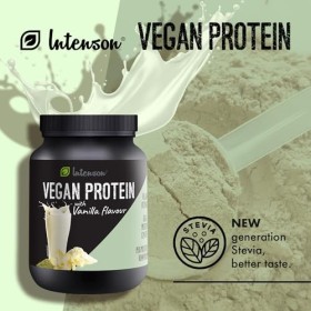 Intenson Poudre de protéine végane saveur : vanille [600 g], Poudre de protéine végétale pois et chanvre