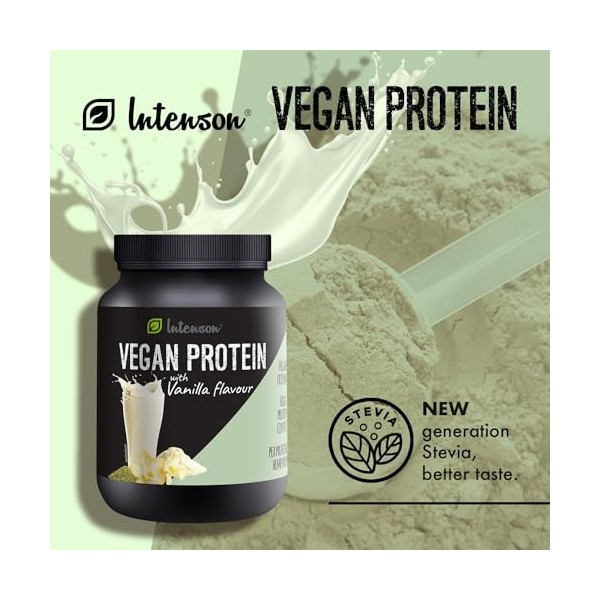 Intenson Poudre de protéine végane saveur : vanille [600 g], Poudre de protéine végétale pois et chanvre