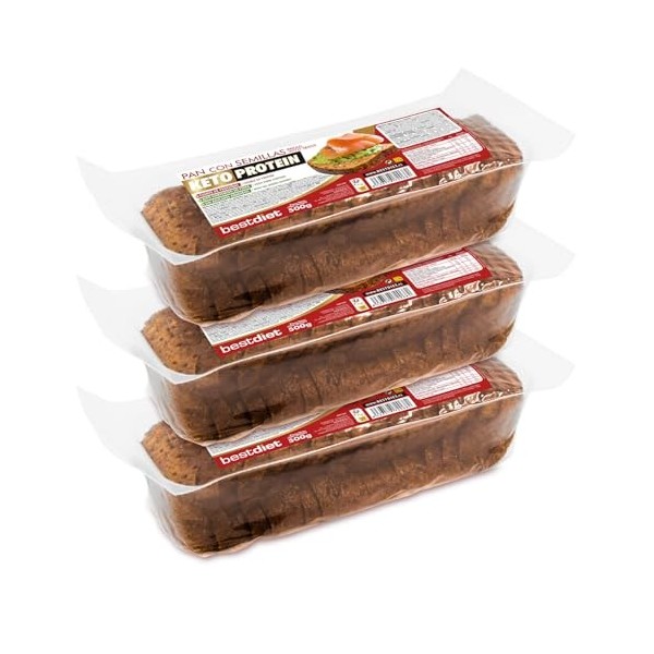 Keto Protein Bestdiet - Pain protéiné céto, sans sucre ajouté, riche en fibres et en protéines, pain protéiné aux graines, ra