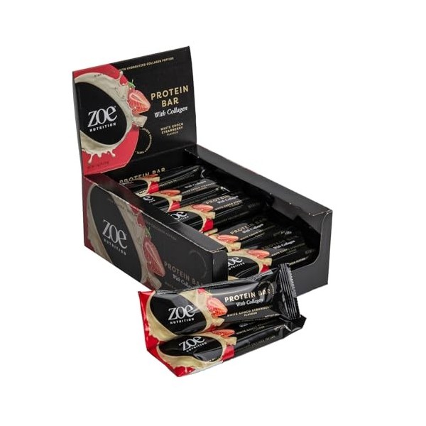 zoe Nutrition Lot de 20 barres protéinées de 50 g 20 barres protéinées x 50 g, White Choco Strawberry 