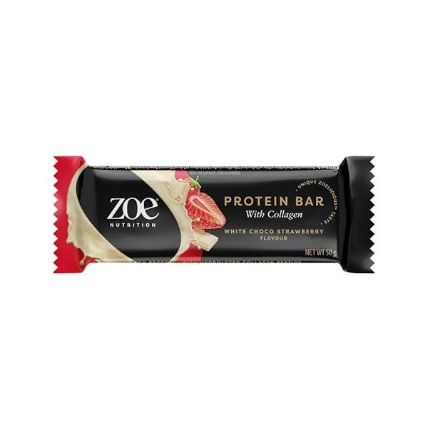 zoe Nutrition Lot de 20 barres protéinées de 50 g 20 barres protéinées x 50 g, White Choco Strawberry 
