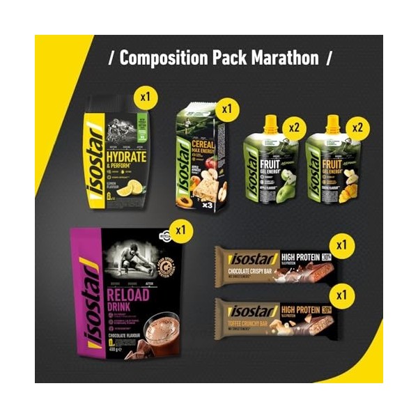 Isostar Pack Marathon - Pack Nutrition Complet pour répondre aux Besoins Nutritifs des Marathoniens, Assortiment boissons, ge