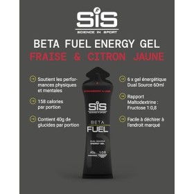 Science in Sport BETA Fuel Dual Source Gel 6x60ml Fraise Citron vert - Gel énergétique avec 40g de glucides - Energy Gel faci
