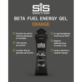 Science in Sport BETA Fuel Dual Source Gel 6x60ml Orange - Gel énergétique avec 40g de glucides - Energy Gel facile à digérer