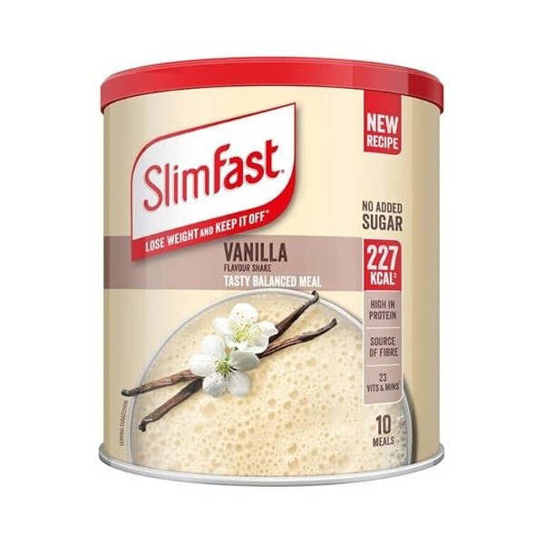 SlimFast Milkshake Poudre de lait vanille I Shake diététique à teneur élevée en protéines I Poudre de régime pour un régime d
