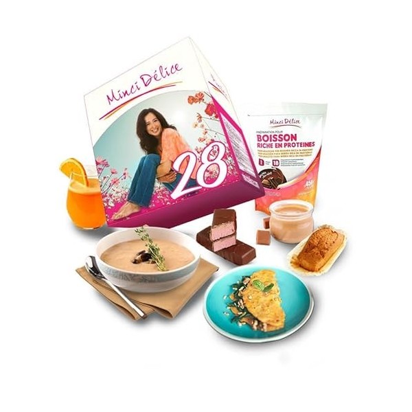 Régime hyperprotéiné sur 28 jours spécial Ménopause - Perte de poids - Pack de 66 produits + 1 shaker + 1 guide minceur avec 