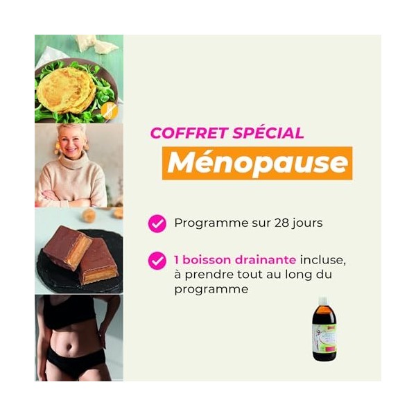 Régime hyperprotéiné sur 28 jours spécial Ménopause - Perte de poids - Pack de 66 produits + 1 shaker + 1 guide minceur avec 