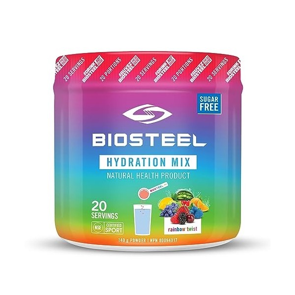 BioSteel Cocktail dhydratation, excellent goût, sans arômes artificiels ni conservateurs, saveur Rainbow Twist, 20 portions 