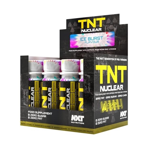 NXT Nutrition TNT Nuclear Shots – Boisson énergétique pré-entraînement, 12 x 60 ml | Ice Burst