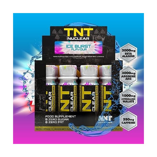 NXT Nutrition TNT Nuclear Shots – Boisson énergétique pré-entraînement, 12 x 60 ml | Ice Burst