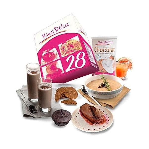 Régime hyperprotéiné sur 28 jours spécial chocolat - Perte de poids - Pack de 66 produits + 1 shaker + 1 guide minceur avec p