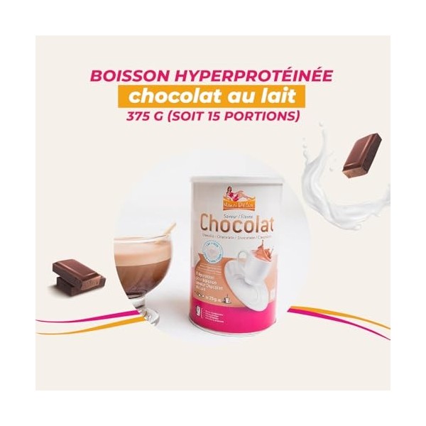 Boisson hyperprotéinée saveur Chocolat au lait - Pot de 375 g pour préparer 15 boissons minceur - Boisson protéinée milk-shak