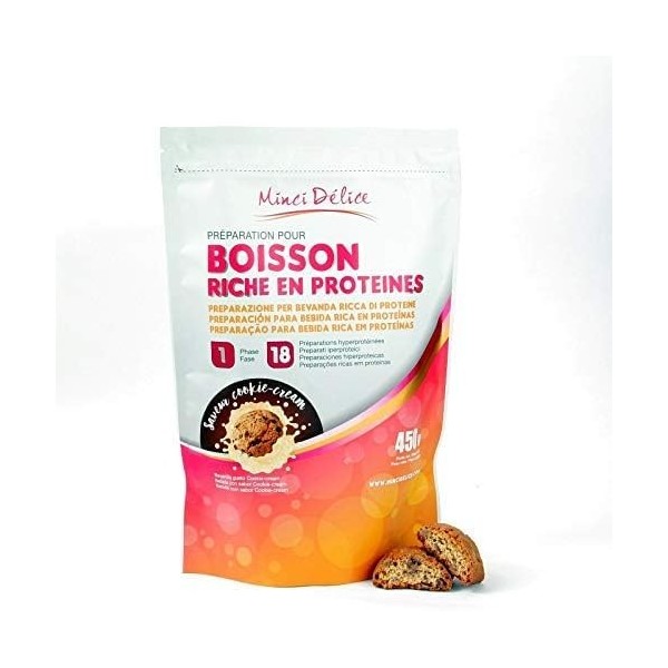 Boisson hyperprotéinée saveur Cookie-cream - Maxi Sachet 450 gr pour préparer 18 boissons - Boisson minceur riche en protéine