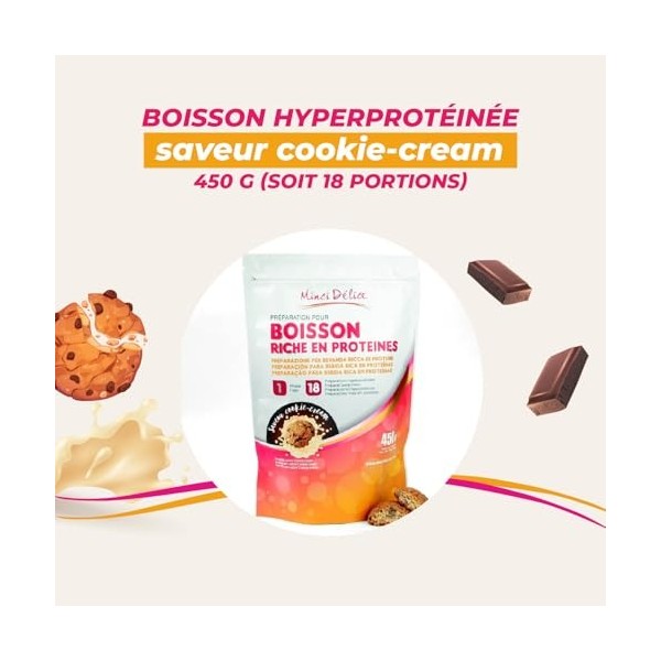 Boisson hyperprotéinée saveur Cookie-cream - Maxi Sachet 450 gr pour préparer 18 boissons - Boisson minceur riche en protéine