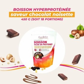 Boisson hyperprotéinée saveur chocolat noisette - Maxi Sachet 450 gr pour préparer 18 boissons - Riche en protéines - Milksha